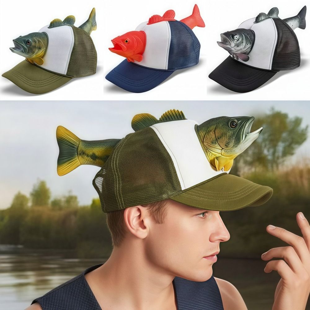 Trucker Cap Mesh - قبعة تروكر مضحكة بتصميم سمكة ثلاثية
