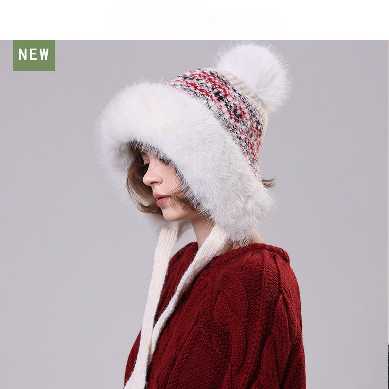 Trapper Hat Ear Flap - قبعة نسائية محبوكة ناعمة مع فرو